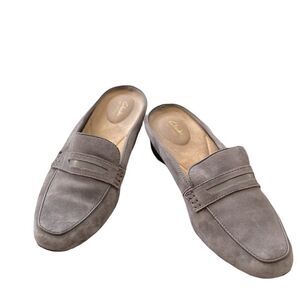 Clarks Keesha Donna Gray Suede Loafer Slip On Mules Size 8.5